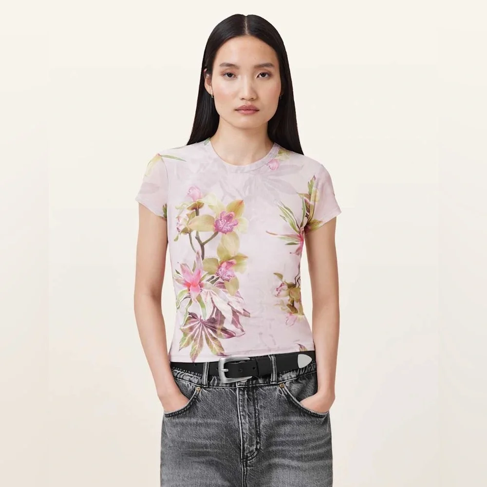 NWOT! All Saints Ellie Floral Print Mesh T-Shirt